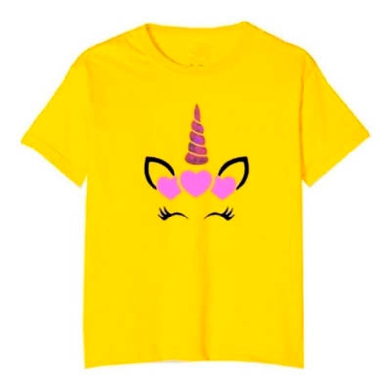 GENERICO - Polera Unicornio Corazon Holografico Rosado Niñas