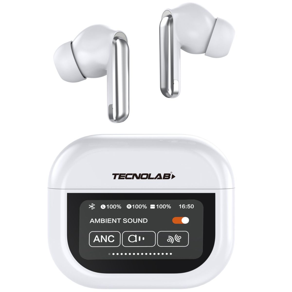 TECNOLAB - Audífonos Bluetooth Con Pantalla Touch Blanco - SC