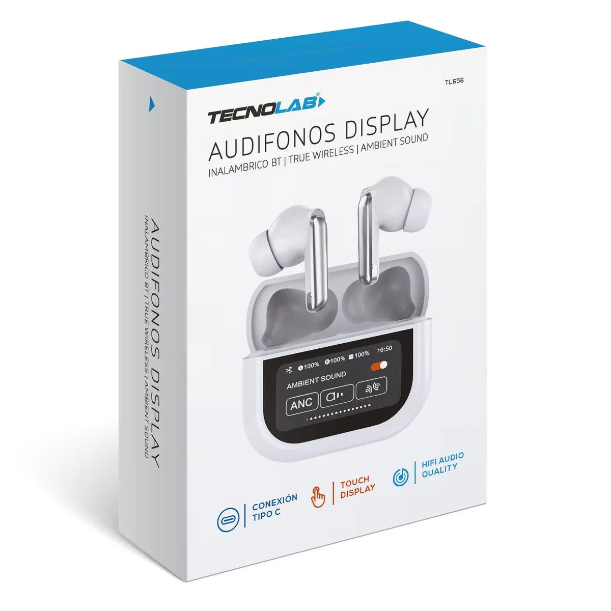 TECNOLAB - Audífonos Bluetooth Con Pantalla Touch Blanco - SC