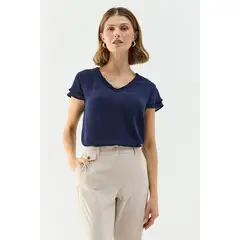 MA GRIFFE - Blusa Manga Corta Azul Marino Mujer Magriffe