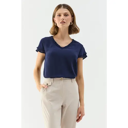 MA GRIFFE - Blusa Manga Corta Azul Marino Mujer Magriffe