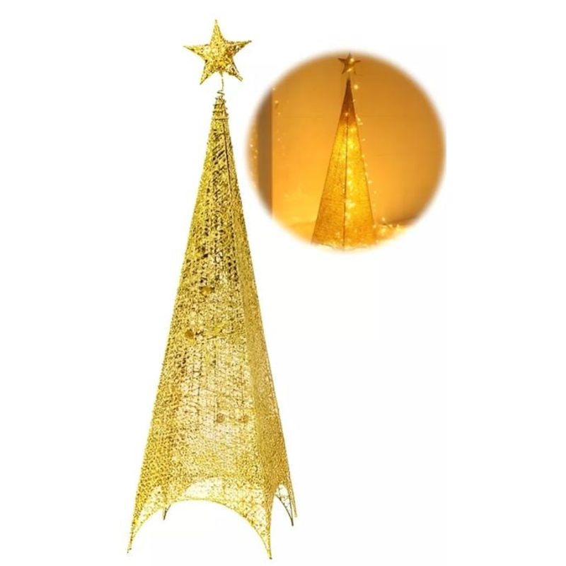 GENERICO - Árbol de navidad con Luces Pirámide Dorado 180cm
