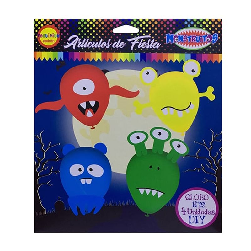 GENERICO - GLOBO 12 ARMABLES MONSTRUOS X4 UNI