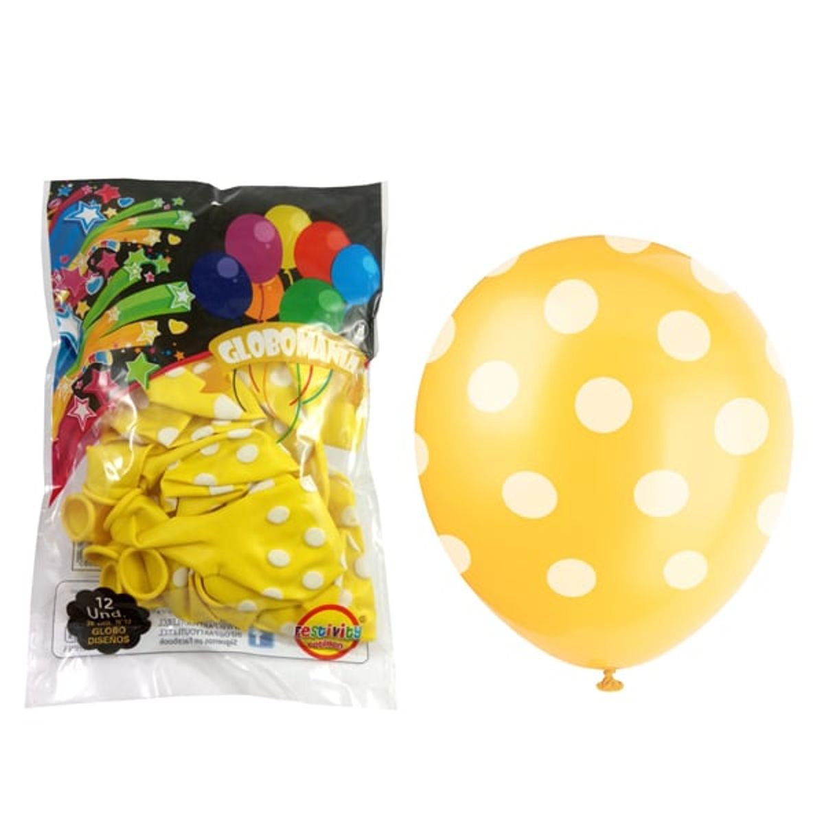 GENERICO - GLOBO 12 IMPRESO A POLKA AMARILLO X 12 UNI