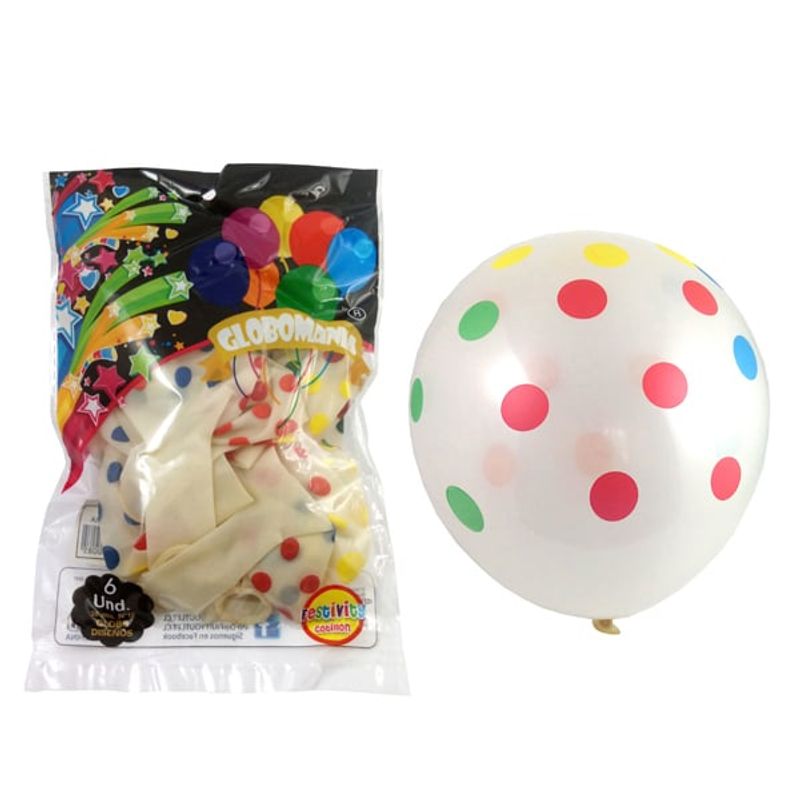GENERICO - GLOBO 12 IMPRESO B POLKA TRANSPARENTE X 6 UNI