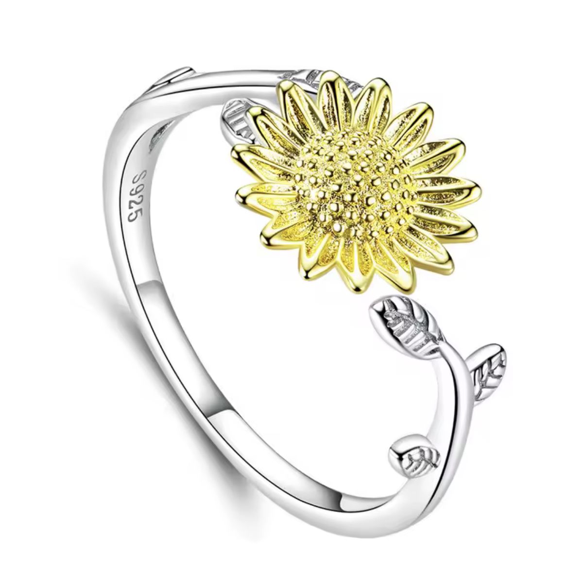 GENERICO - Anillo girasol plata 925 ajustable mujer joya