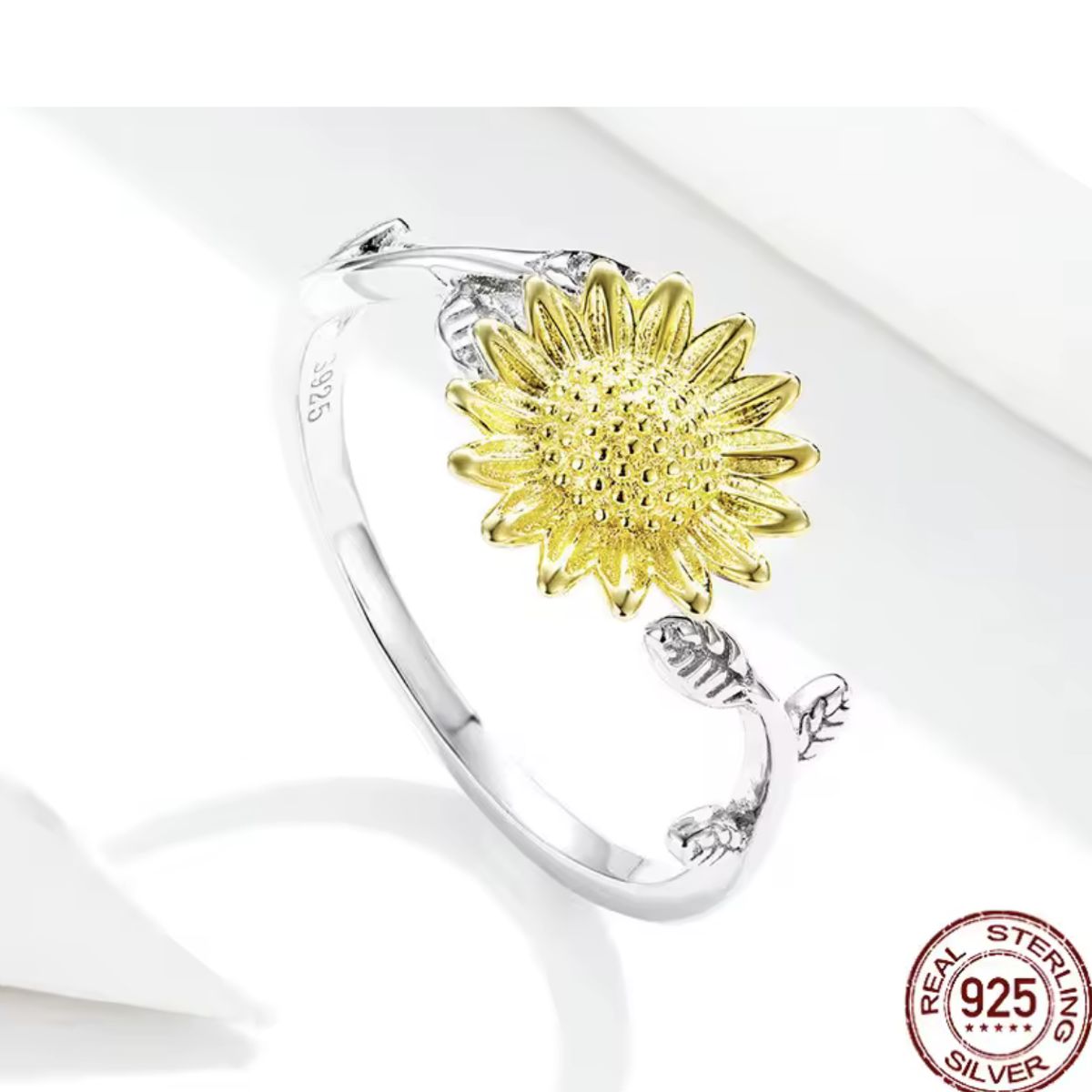 GENERICO - Anillo girasol plata 925 ajustable mujer joya