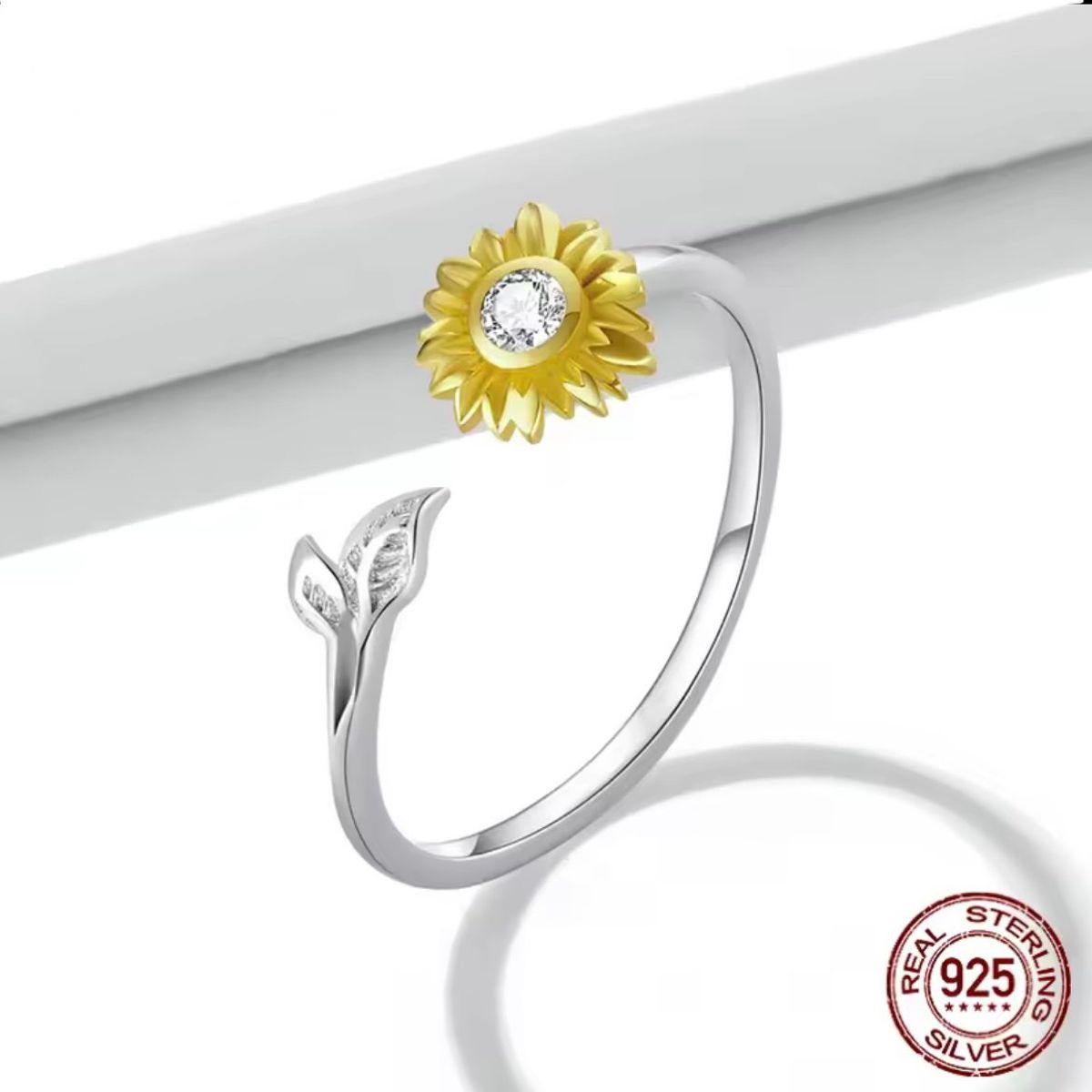 GENERICO - Anillo girasol plata 925 ajustable mujer regalo joya