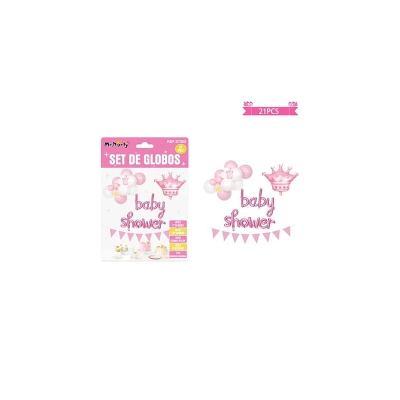 GENERICO - Set De Globos Látex Y Guirnalda Baby Shower Rosado 21pcs