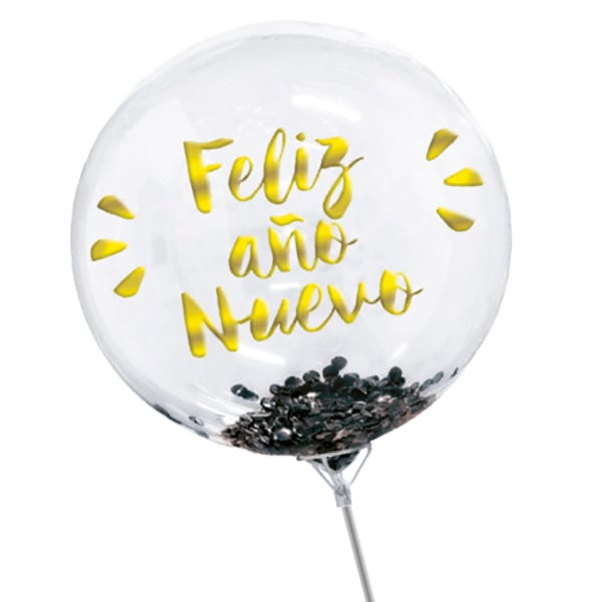 GENERICO - GLOBO BURBUJA CONFETTI FAN DORADONEGRO X1 UNI