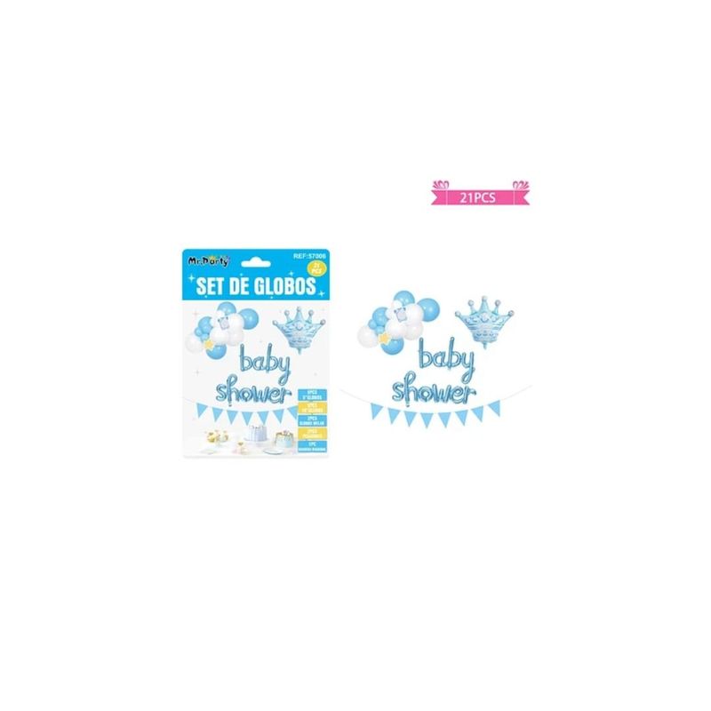 GENERICO - Set De Globos Látex Y Guirnalda Baby Shower Celeste 21pcs