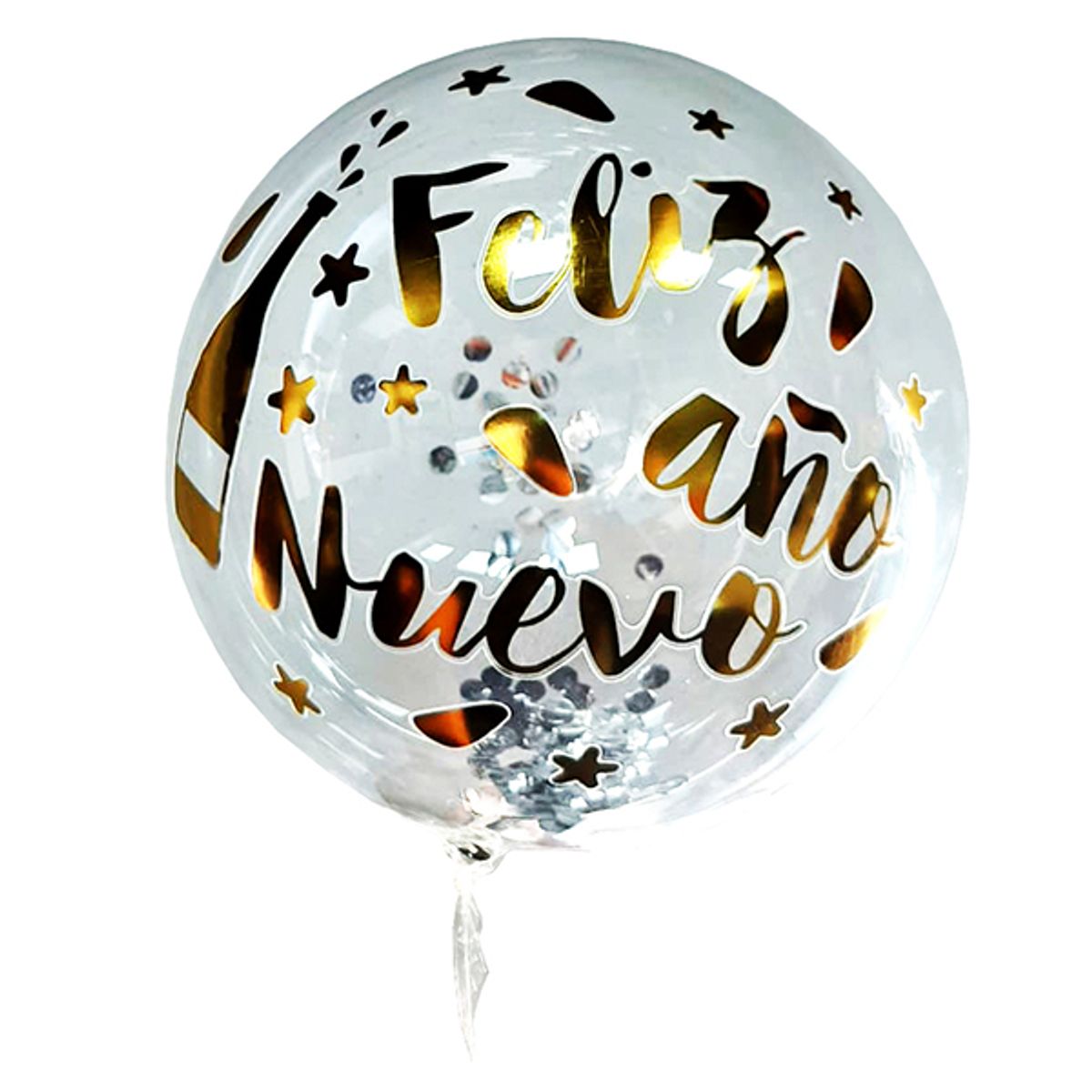 GENERICO - GLOBO BURBUJA CONFETTI FAN DORADOPLATA X1 UNI