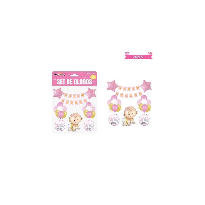 GENERICO - Set De Globos Látex Y Guirnalda Baby Shower Rosado 24pcs
