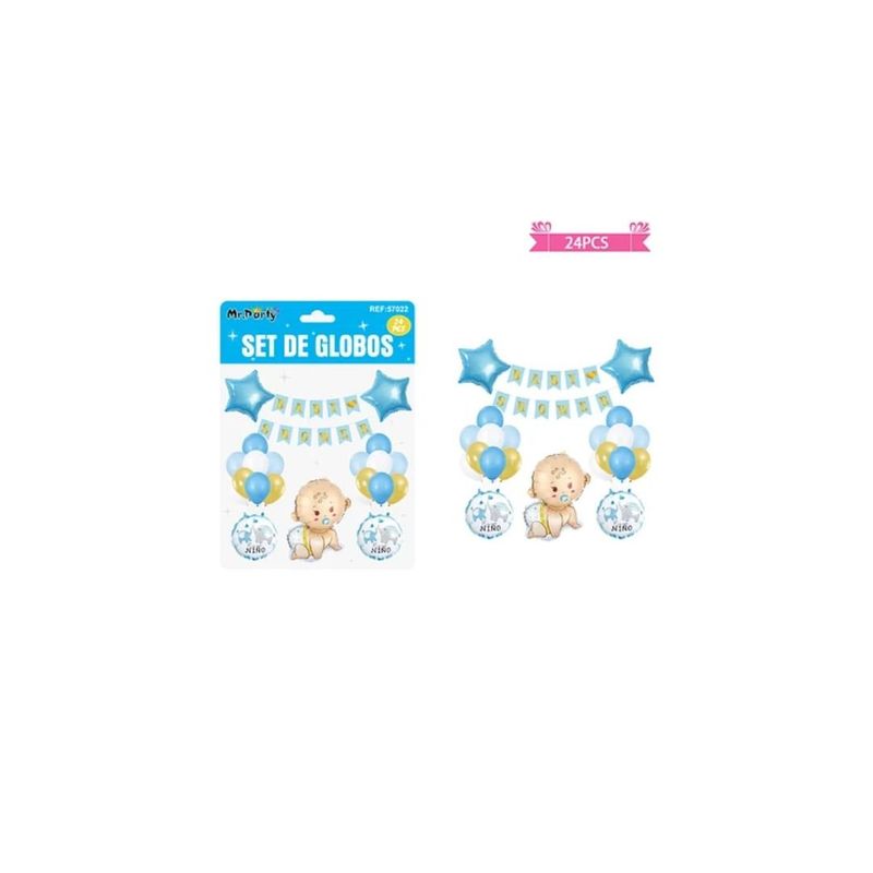 GENERICO - Set De Globos Látex Y Guirnalda Baby Shower Celeste 24pcs