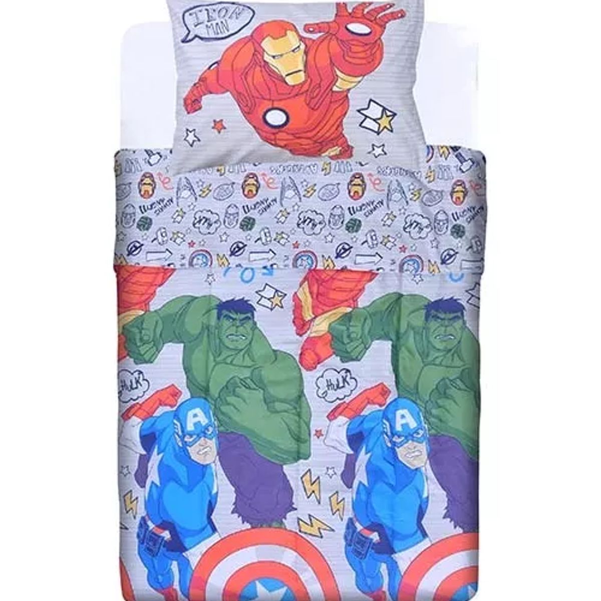 MASHINI - Cobertor Plumón Cubrecama Reversible 1.5 Plaza Diseño Avengers Iron man