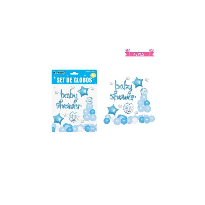 GENERICO - Set De Globos Látex Con Frases Baby Shower Celeste 42pcs