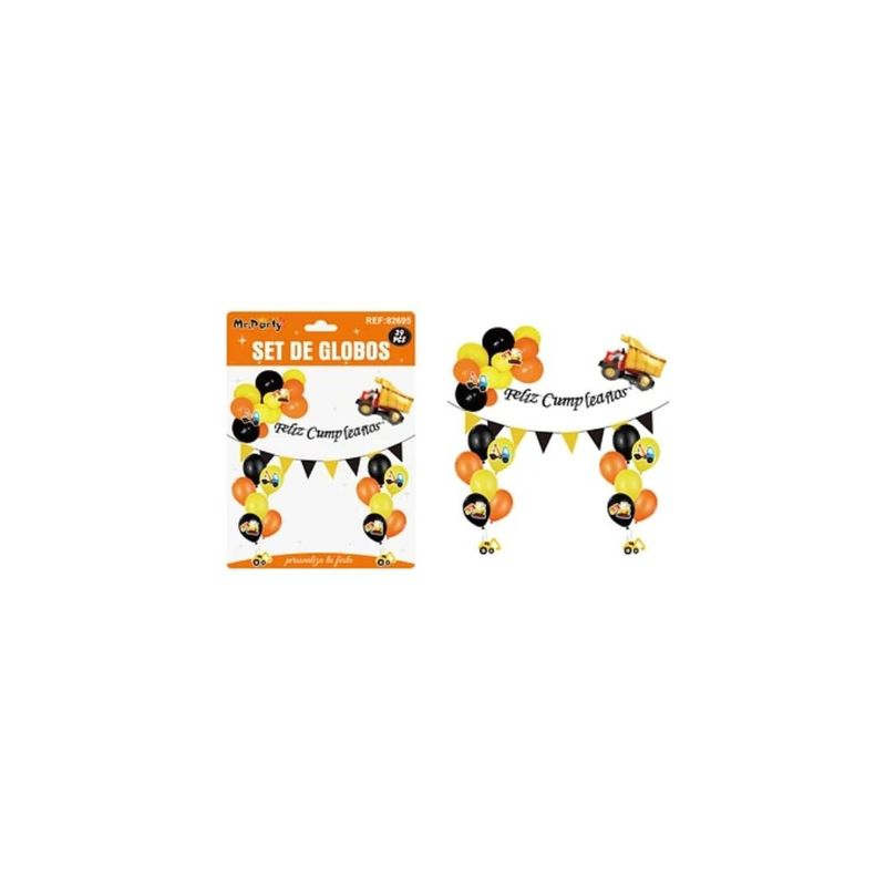 GENERICO - Set De Globos Látex y Guirnalda Con Excavadora 35pcs