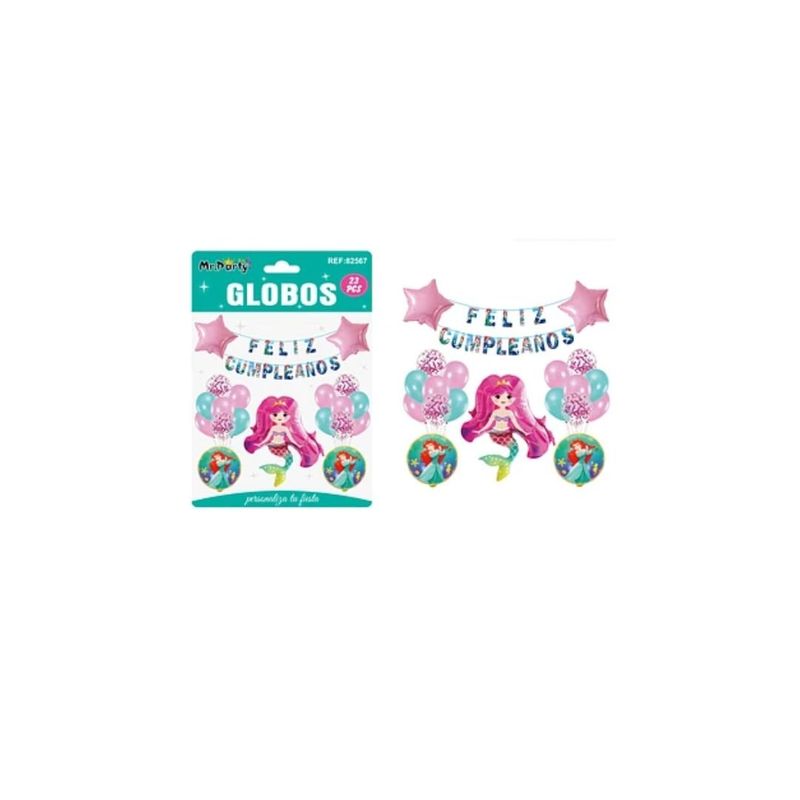 GENERICO - Set De Globos Látex y Guirnalda Con Sirena 27pcs
