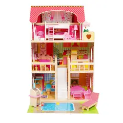 WOODTOYS - Casa de Muñecas con Accesorios Rosa