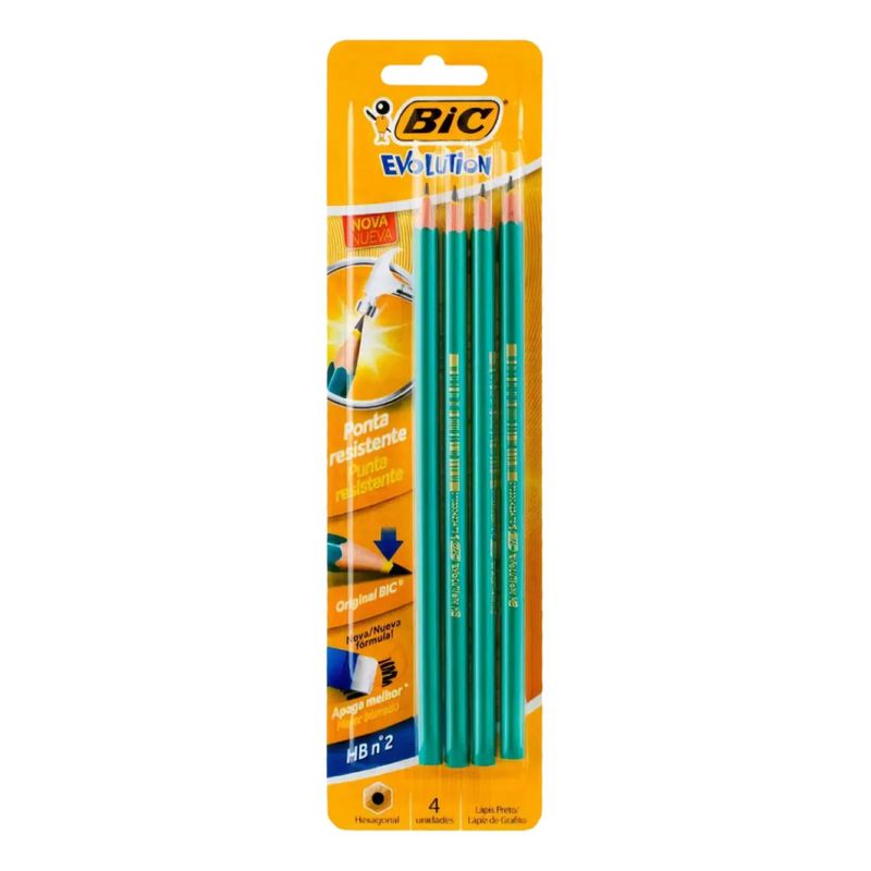 GENERICO - Lápiz BIC Evolution HB 2 Sin Goma 4 Unidades Trazo Negro