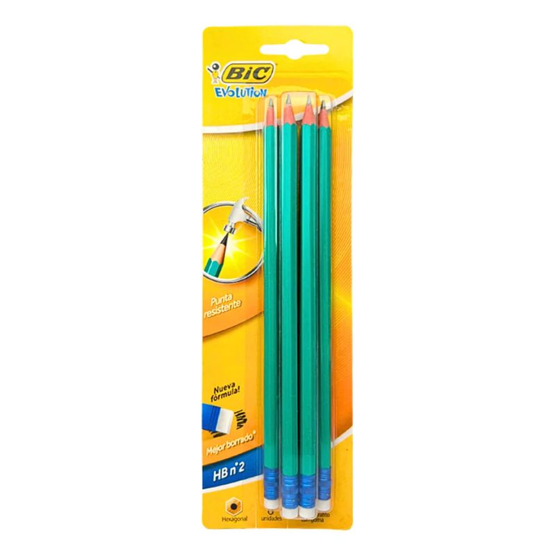 GENERICO - Lápiz BIC Evolution HB 2 Con Goma 6 Unidades Trazo Negro