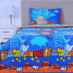MASHINI - Cobertor Plumón Cubrecama Reversible 1.5 Plaza Diseño Dragon Ball