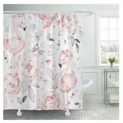 COMPRAPO - Cortina Baño Impermeable Flamingo Babies más 12 Ganchos