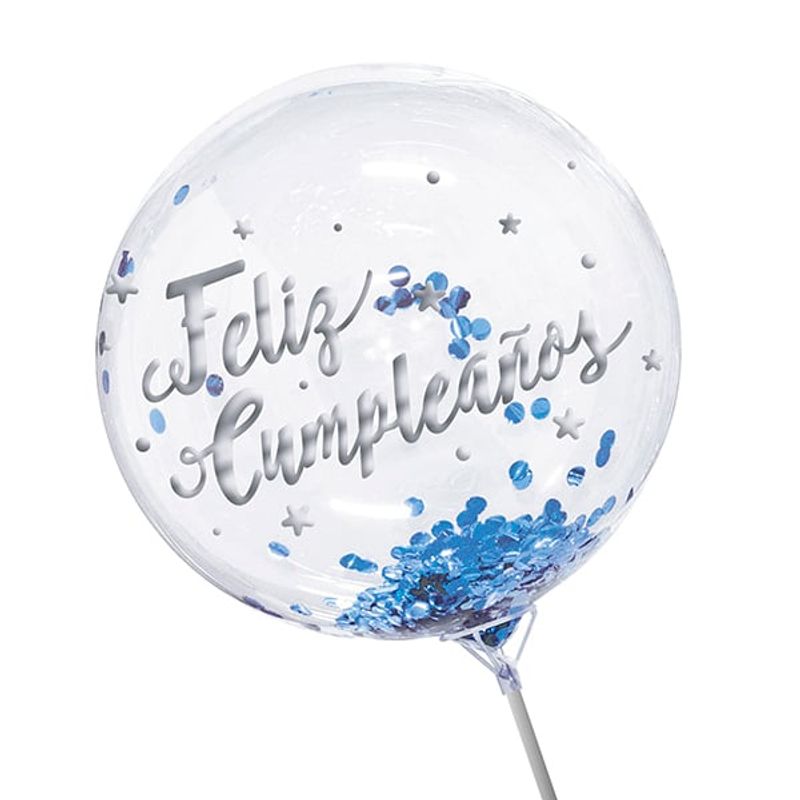 GENERICO - GLOBO BURBUJA CONFETTI F.C. PLATA/CELESTE X1 UNI