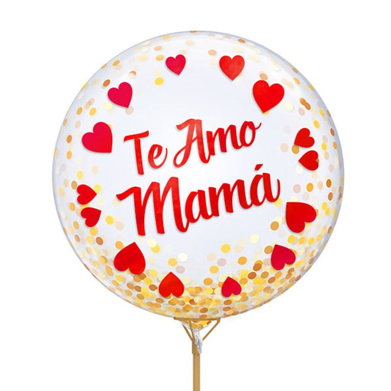 GENERICO - GLOBO BURBUJA CONFETTI TE AMO MAMA ROJO X1 UNI