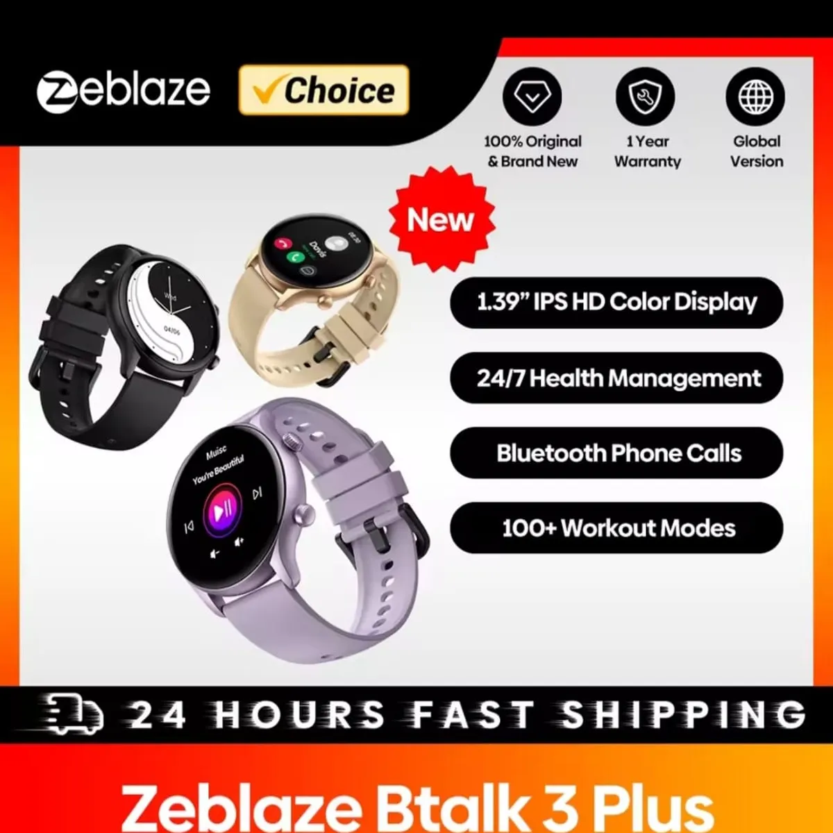 GENETIC - Reloj inteligente Zeblaze Btalk 3 Plus Con bluetooth llamadas Morado