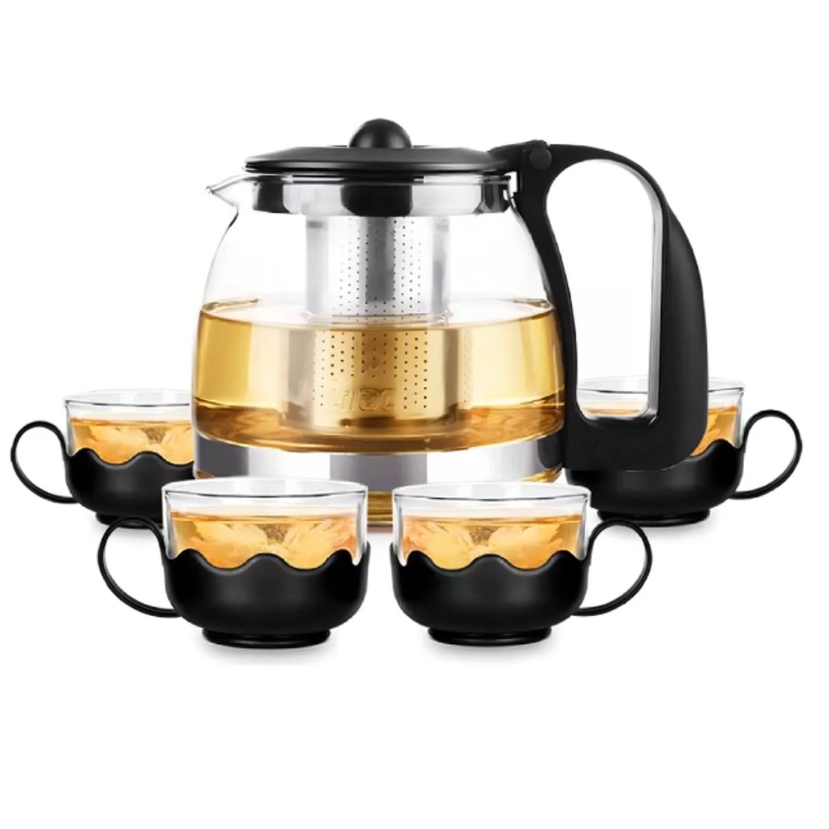 GENERICO - Kit de tetera con infusor de té, 4 tazas de vidrio