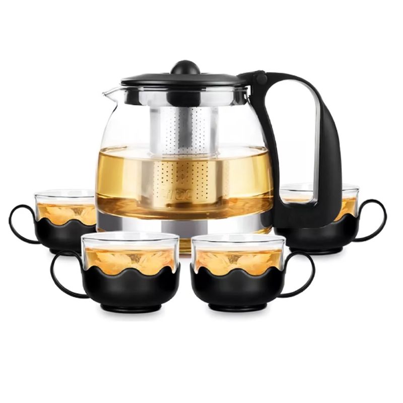 GENERICO - Kit de tetera con infusor de té, 4 tazas de vidrio