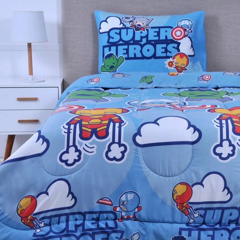MASHINI - Cobertor Plumón Cubrecama Reversible 1.5 Plaza Diseño Marvel