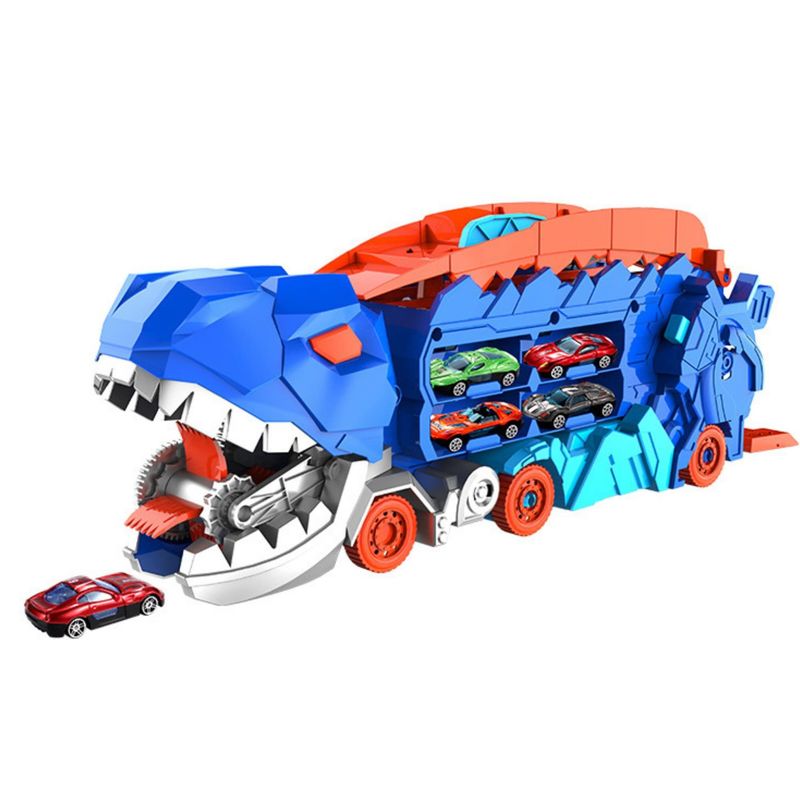 GENERICO - Juguete Camión Dino T-rex Pista Garage +2 Autos Transf 65cm