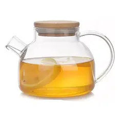 GENERICO - Hervidor de vidrio con colador en el caño , tapa de bambú, 1 L