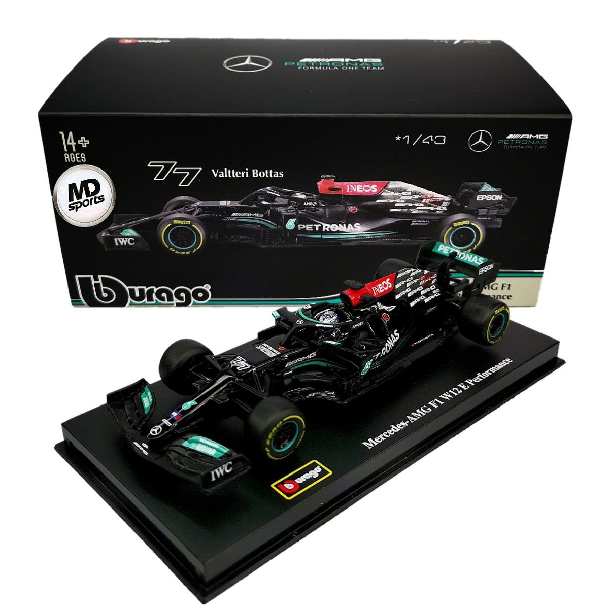BBURAGO - Auto F1 Mercedes W12 2021 #77 V. Bottas Caja Acrilica 1:43