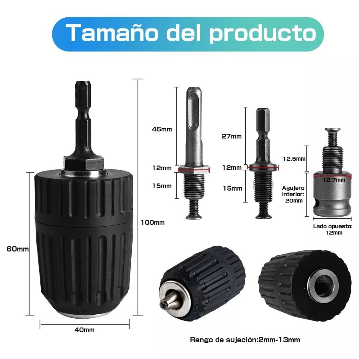 KUANGYE - Mandril Taladro Con Adaptador Sds Plus 13mm Toma 12-20unf