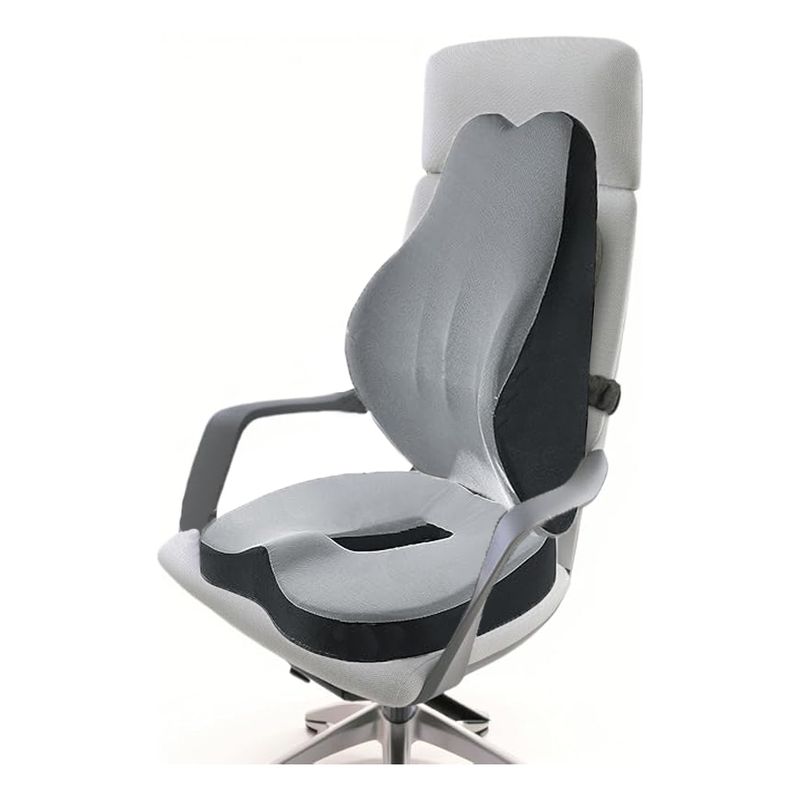 EVERSO - Cojin Asiento Con Soporte Respaldo Lumbar Para Sillas Kit Gris