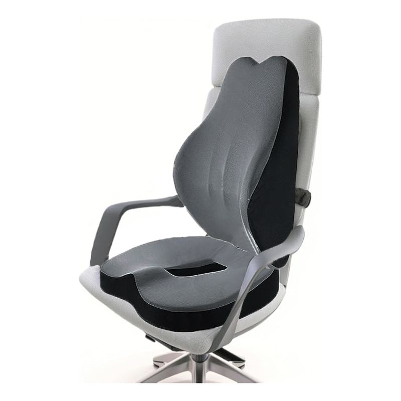 EVERSO - Cojin Asiento Con Soporte Respaldo Lumbar Para Sillas Kit Gris Oscuro