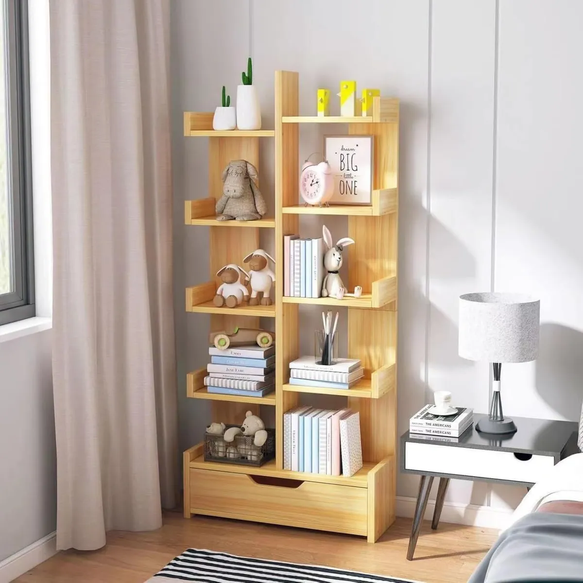 AIZO - Escritorio Organizador Estantes De Madera 10 Pisos Con Cajón