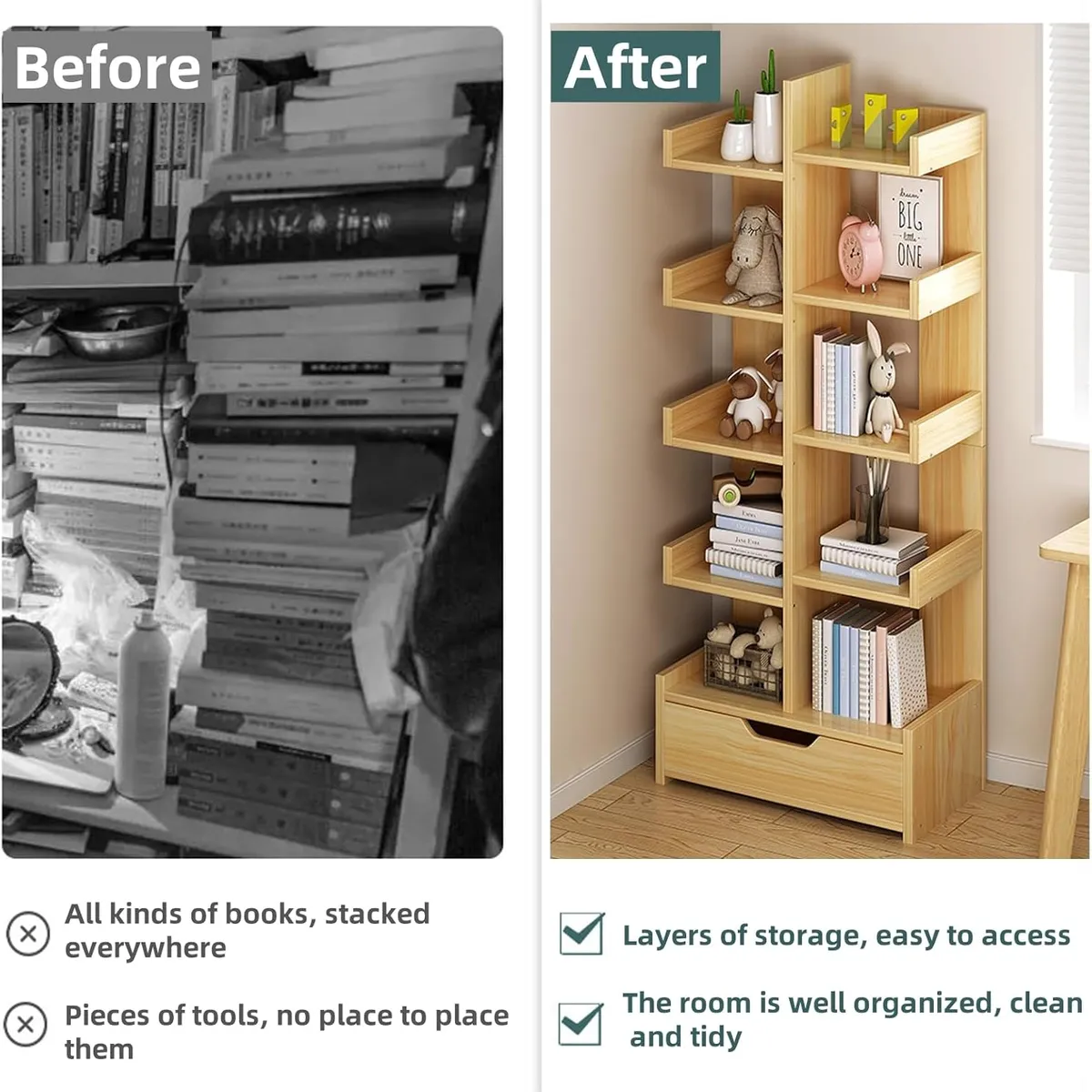 AIZO - Escritorio Organizador Estantes De Madera 10 Pisos Con Cajón