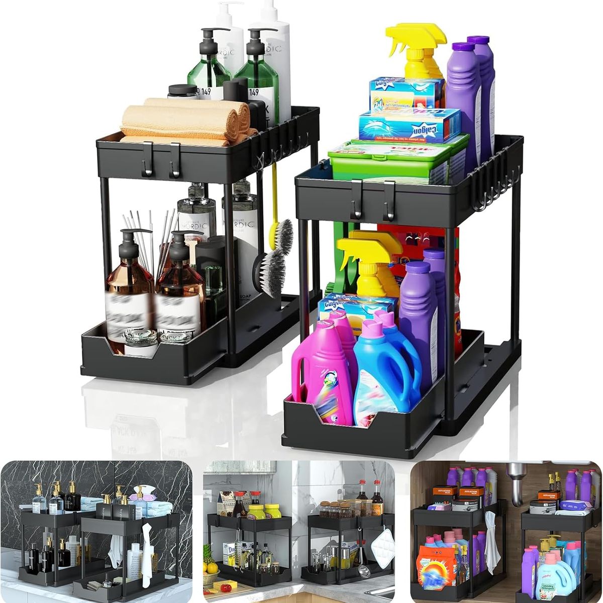 KUANGYE - Set 2 Organizadores De Cocina Debajo Del Fregadero 2 Niveles