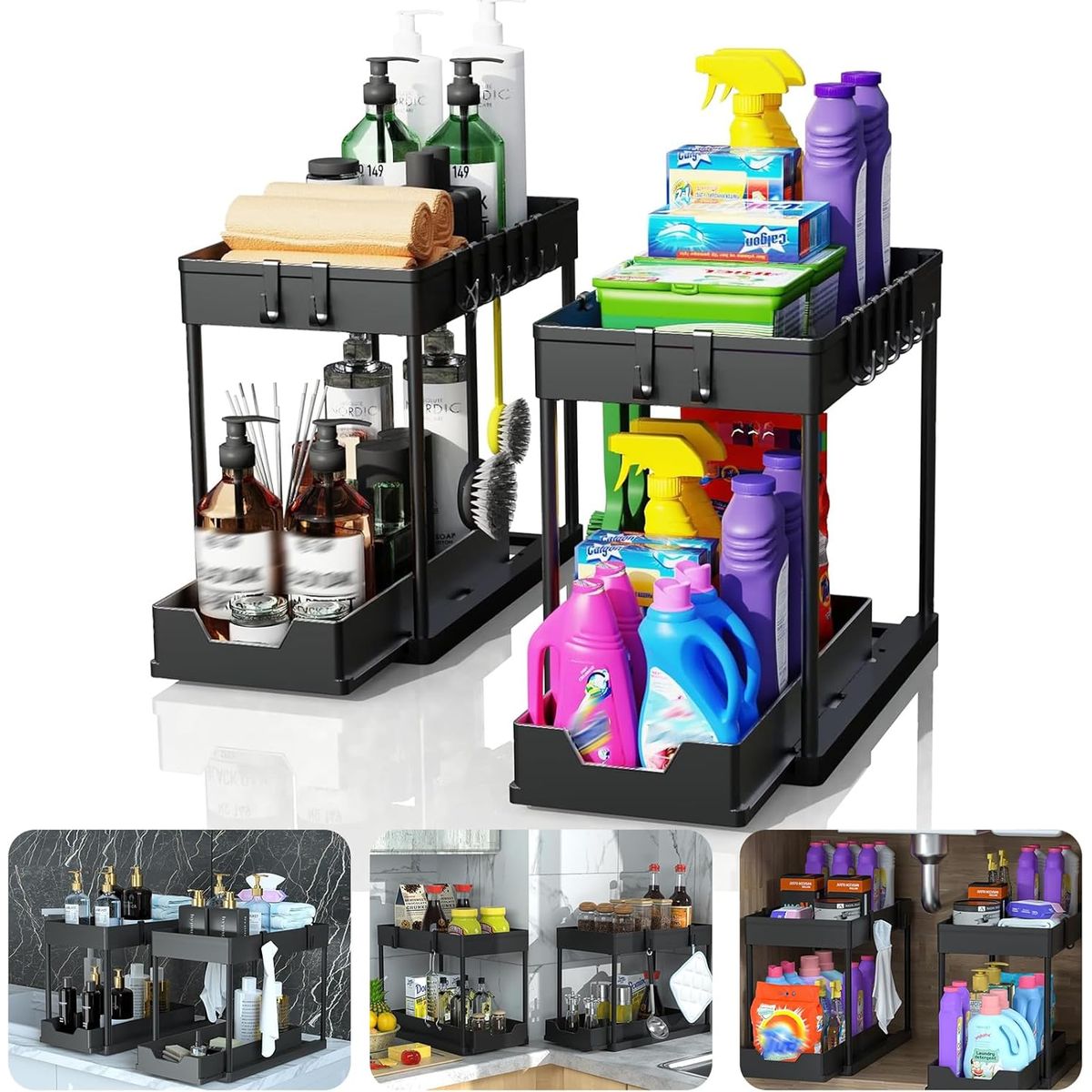 KUANGYE - Set 2 Organizadores De Cocina Debajo Del Fregadero 2 Niveles