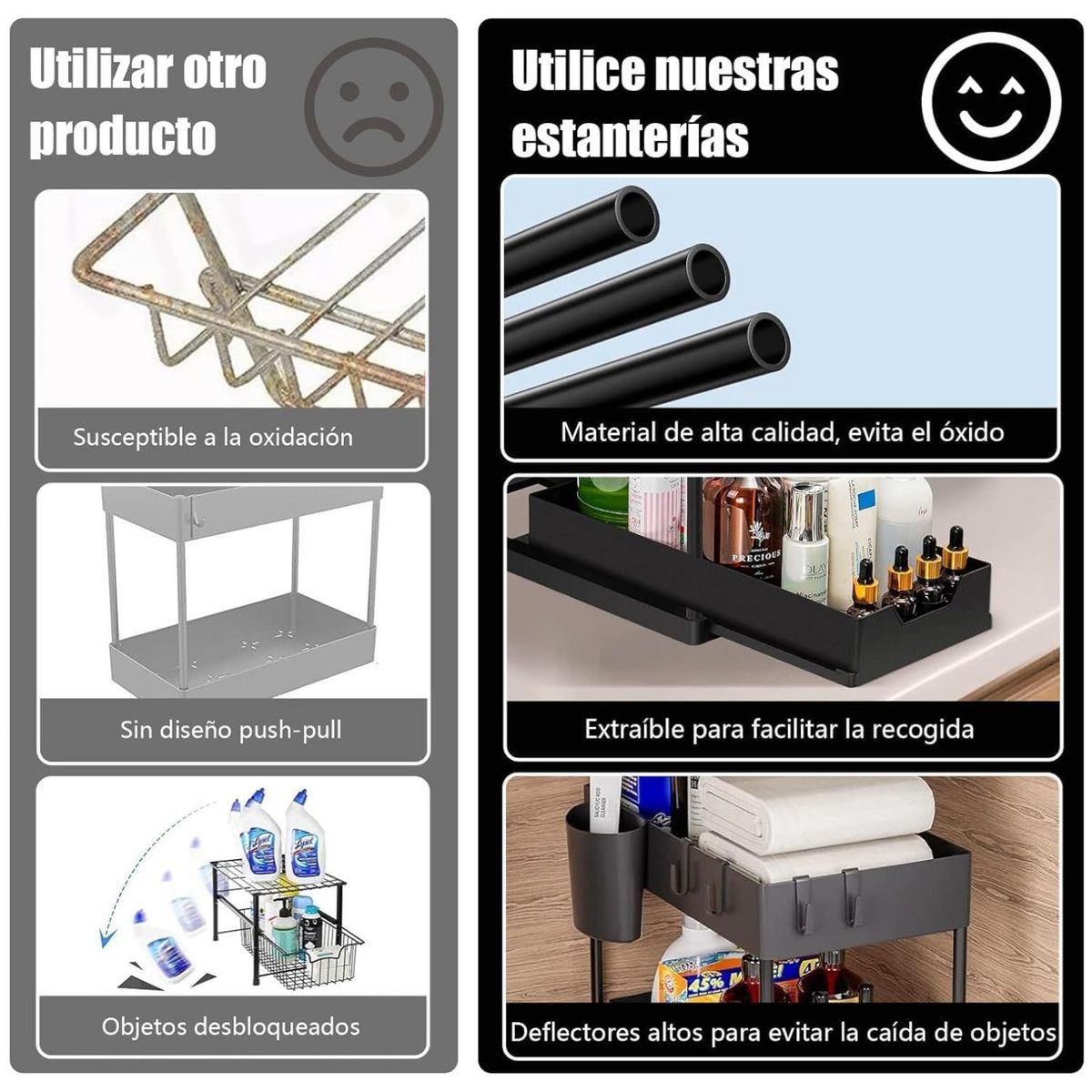 KUANGYE - Set 2 Organizadores De Cocina Debajo Del Fregadero 2 Niveles