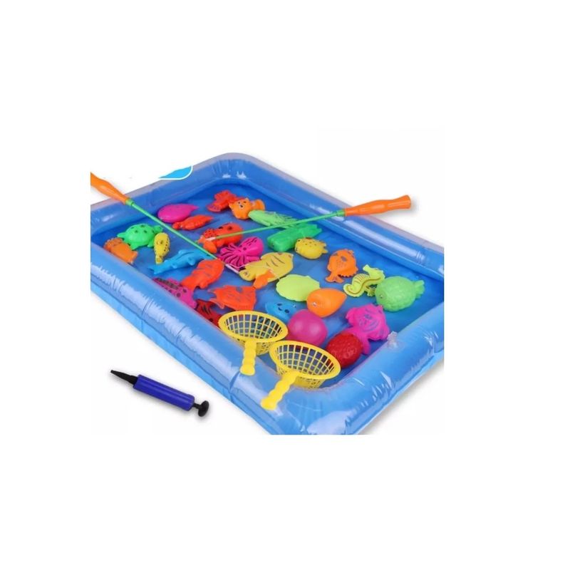GENERICO - Pesca Milagrosa Piscina + 20 Peces 2 Caña 2 Colador Azul