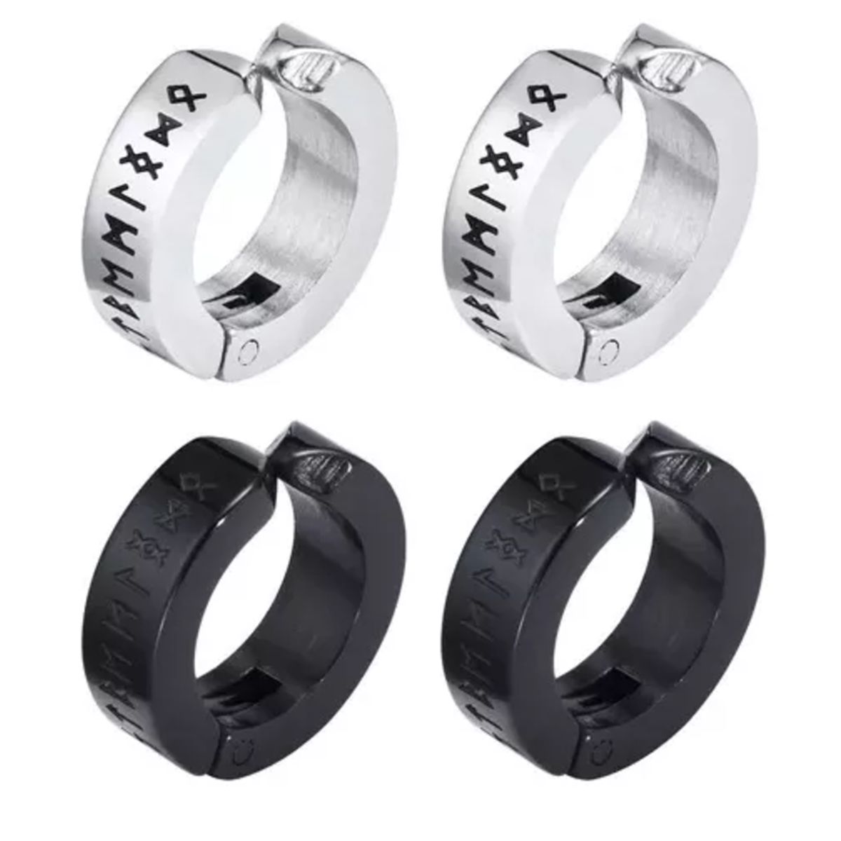 GENERICO - Pack 2 Pares Aros Runas Vikingas Piercing Falso A Presión
