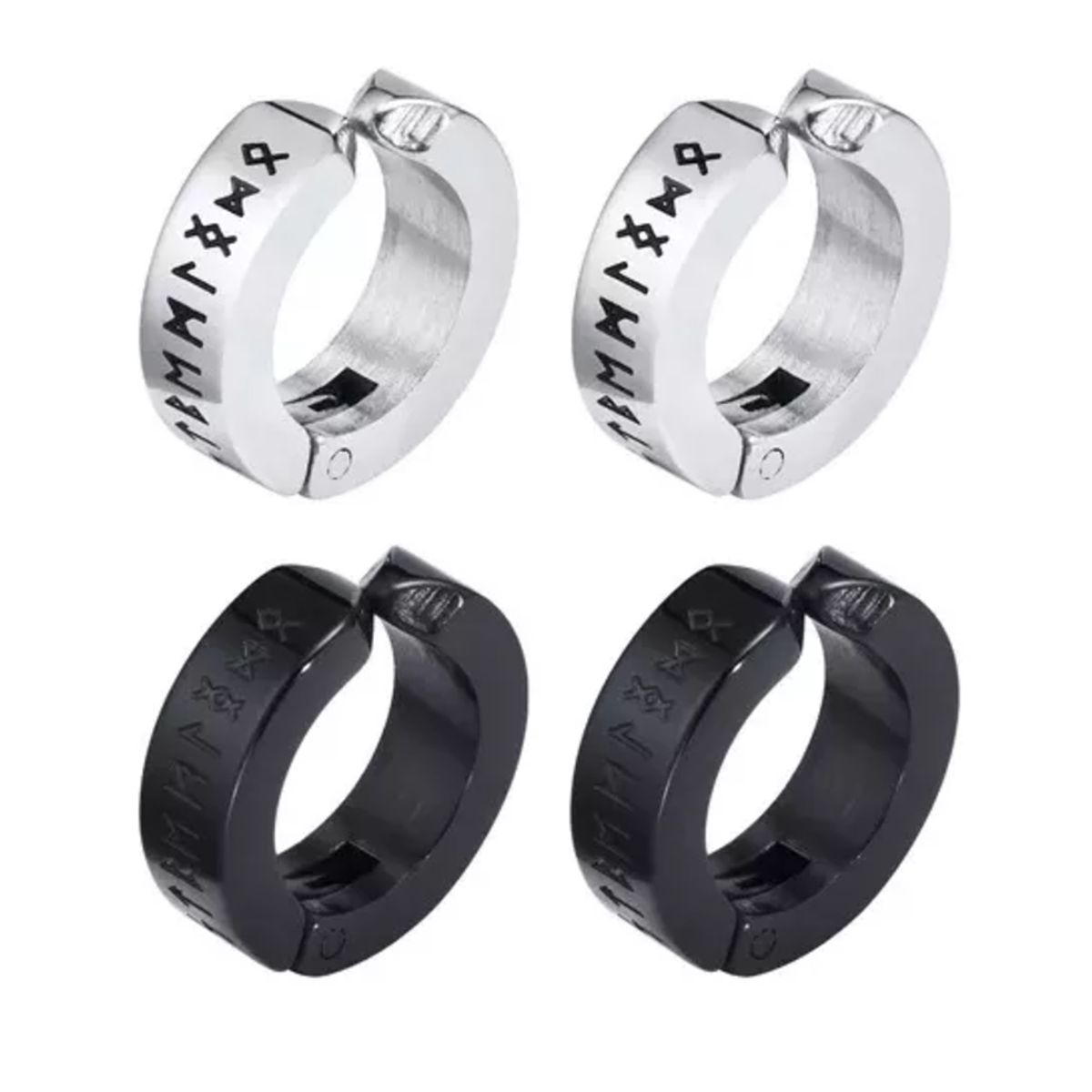 GENERICO - Pack 2 Pares Aros Runas Vikingas Piercing Falso A Presión