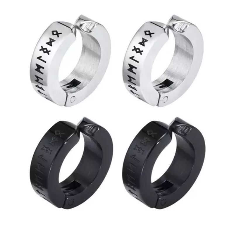 GENERICO - Pack 2 Pares Aros Runas Vikingas Piercing Falso A Presión