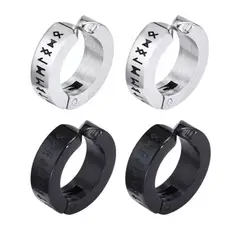 GENERICO - Pack 2 Pares Aros Runas Vikingas Piercing Falso A Presión