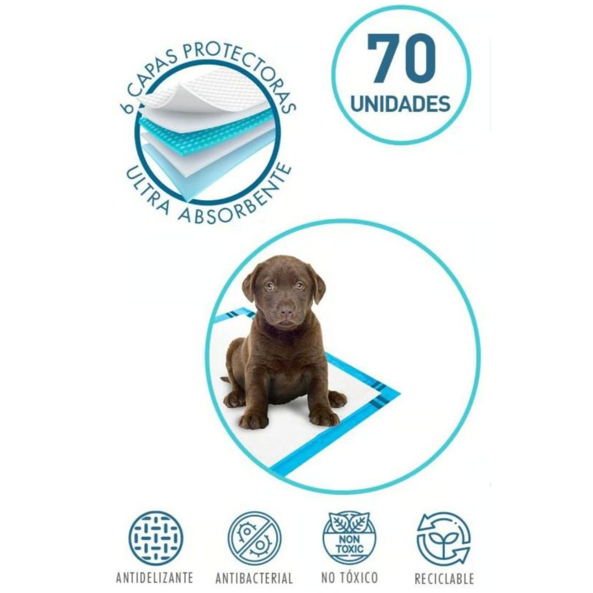 GENERICO - 70 Pañales Sabanillas Mascotas 60x60 Adhesivo Por 4 Bordes